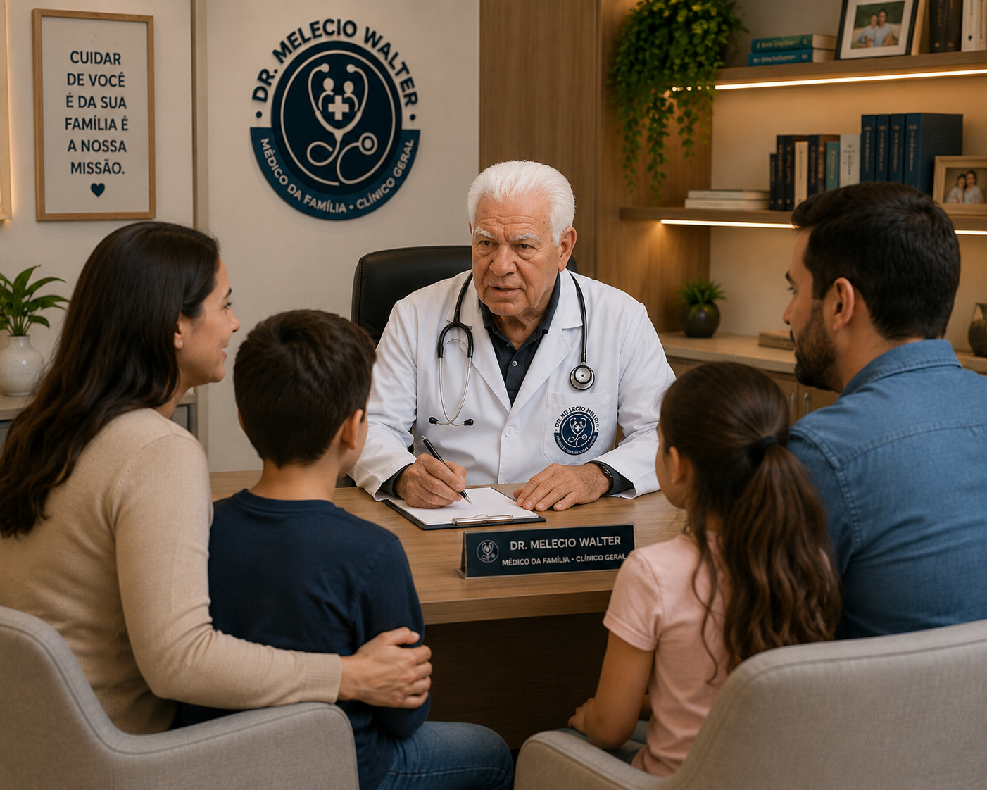 Dr. Melecio em consulta com família